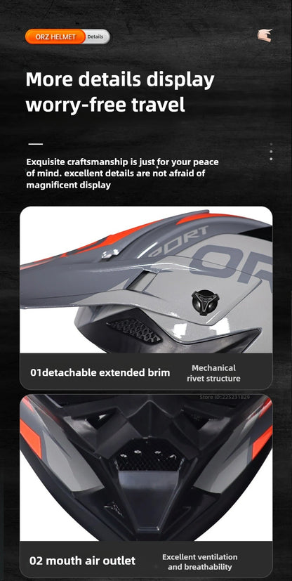 🏁🔥 Casque Moto Off - Road Orz DOT – Système de Sangle Rapide, Casque Racing avec Lunettes, Confort et Sécurité - GoDiscount