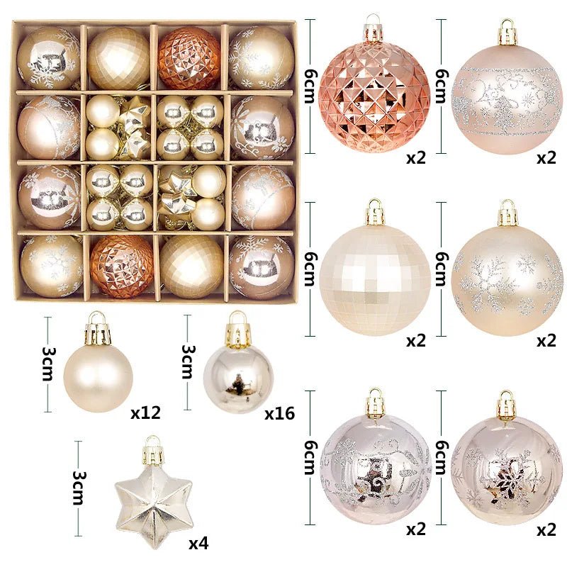 44Pcs 3/6CM Christmas Ball Christmas Tree Decoration Ornaments for Home Decor Halloween New Year Navidad Pendant Ball Accessory - GoDiscount