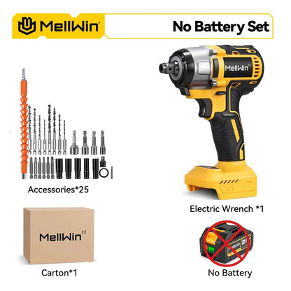 MELLWIN 800W Brushless Electric Wrench Set 3 - IN - 1 Cordless Electirc Drill/Screwdriver/Impact Wrench For Makita 18V Battery Pin - GoDiscount