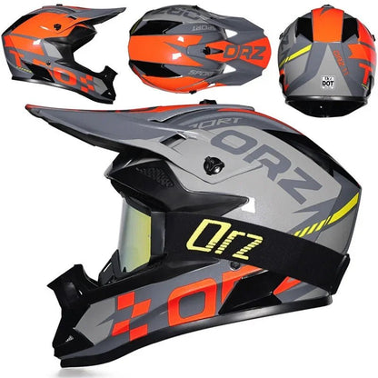 🏁🔥 Casque Moto Off - Road Orz DOT – Système de Sangle Rapide, Casque Racing avec Lunettes, Confort et Sécurité - GoDiscount