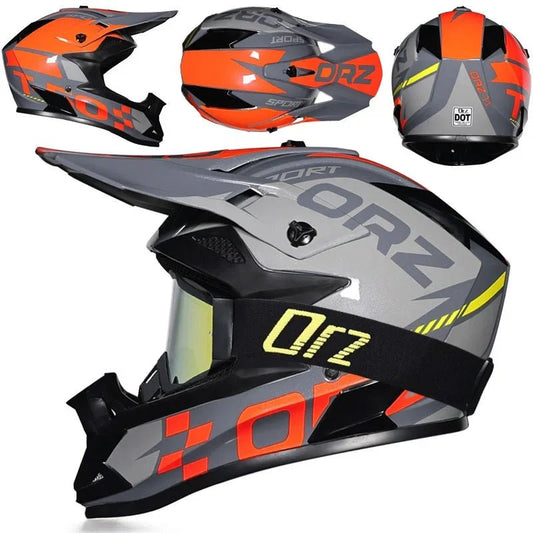 🏁🔥 Casque Moto Off - Road Orz DOT – Système de Sangle Rapide, Casque Racing avec Lunettes, Confort et Sécurité - GoDiscount