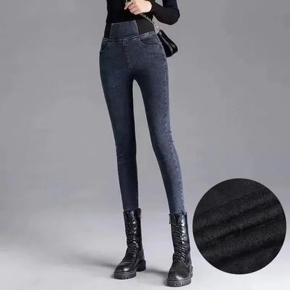 Jeans Femme Taille Haute – Pantalon Crayon Amincissant, Hiver 2023, Pantalon Imitation Jean en Cachemire, Épais et Chaleureux - GoDiscount