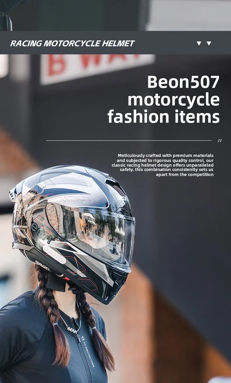 💨🛡️ Casque Moto Beon - 507 – Casque Full Face Racing, Certifié DOT/ECE | Pour Toute Saison - GoDiscount