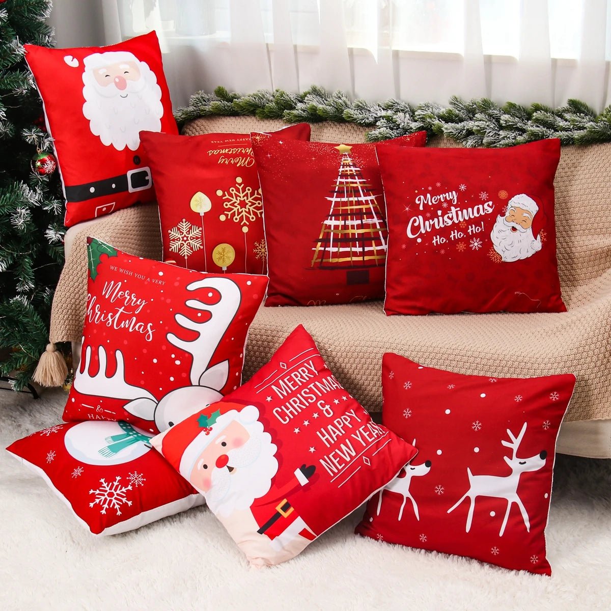 Christmas Cushion Cover Decoration Home Santa Decorations Gift Navidad Happy New Year 2022 - GoDiscount