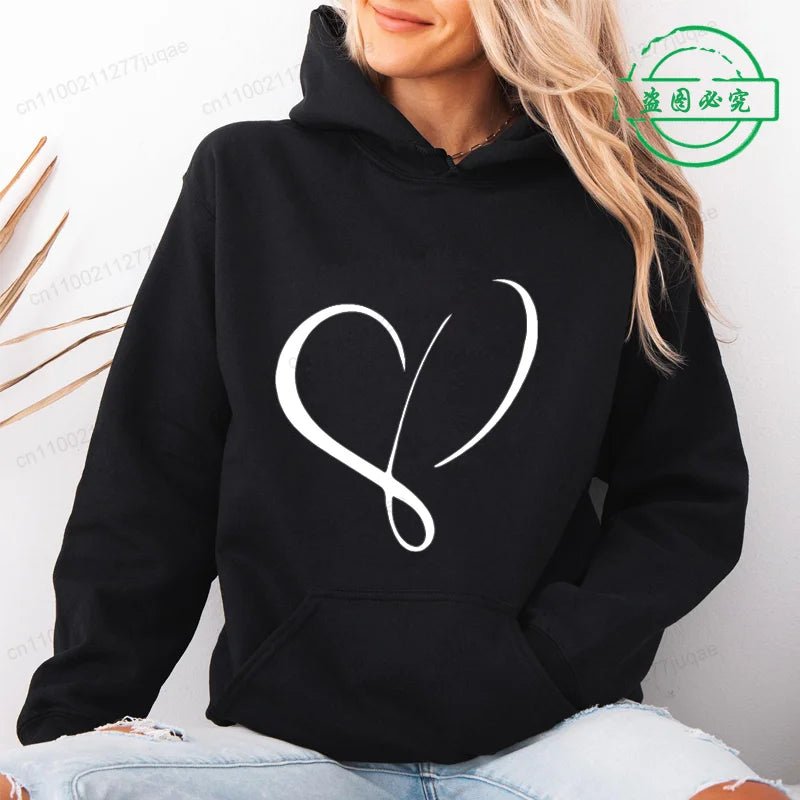 Love Heart Design Women Hoodie Ladies Casual Sweatshirt Love Heart Print Personalised Hoodie Autumn Winter Tracksuit Sportwear - GoDiscount