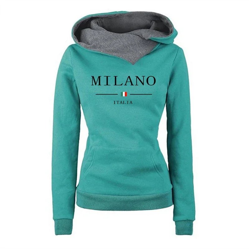 ⭐ Hoodie Femme Automne/Hiver – Sweat Casual Premium Imprimé Milan, Chaud & Confortable - GoDiscount
