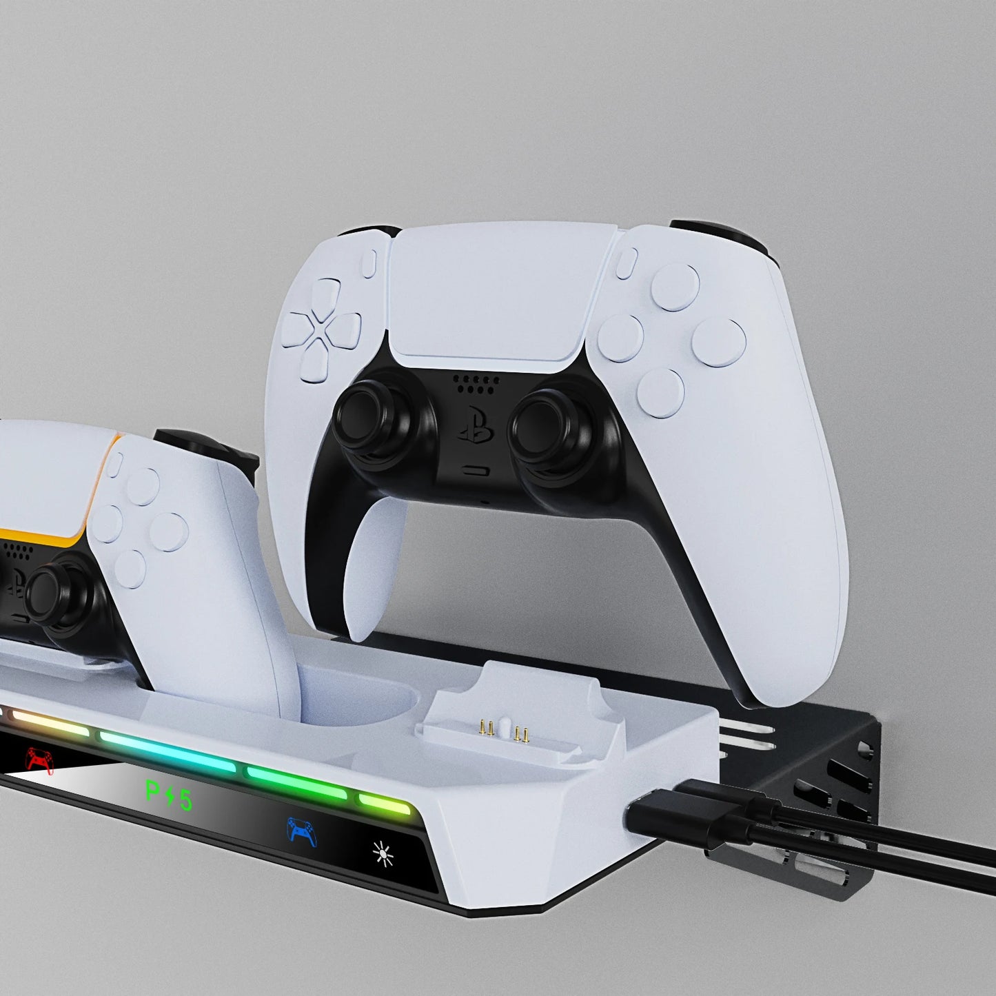 Support Mural pour PS5/Pro/Slim avec Lumière RGB, Station de Charge DualSense & Support Casque – Kit Complet Accessoires Console - GoDiscount