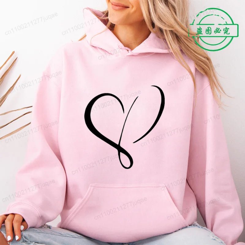 Love Heart Design Women Hoodie Ladies Casual Sweatshirt Love Heart Print Personalised Hoodie Autumn Winter Tracksuit Sportwear - GoDiscount