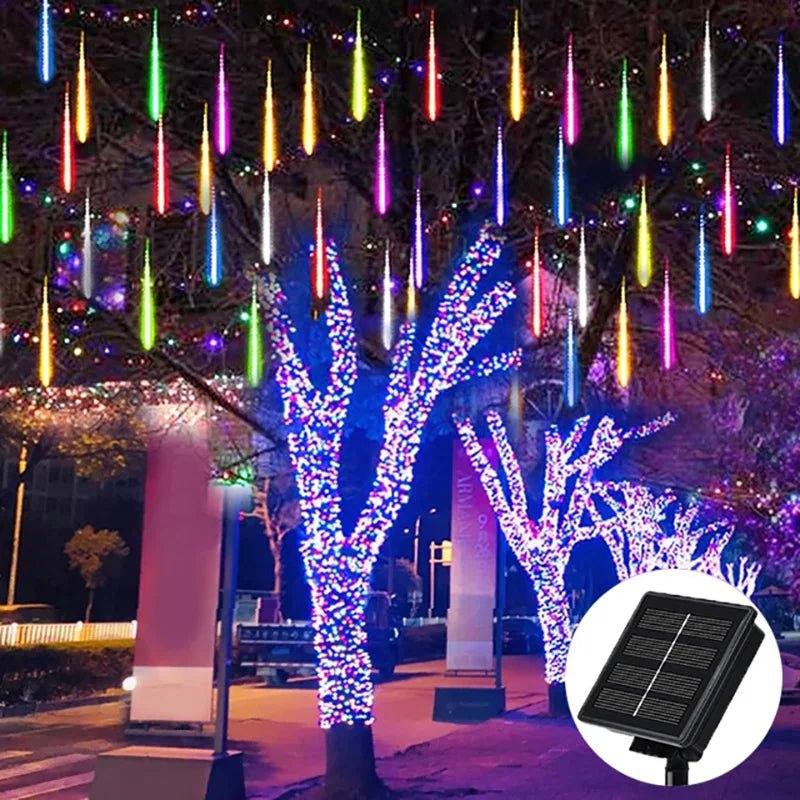 Solar Meteor Shower Rain String Lights Waterproof Garden Light 8 Tubes Christmas Tree Holiday Party Wedding Holiday Decoration - GoDiscount
