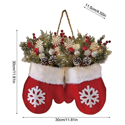 2025 Christmas Garland Creative Glove Shaped Simulated Flower Wreath Window Door Gate Decoration Door Sign Xmas Party Decoration - GoDiscount