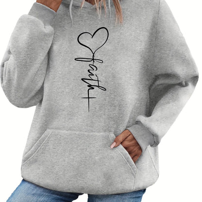 ⭐ Sweat à Capuche Femme Automne/Hiver – Velours Doux, Coupe Ample, Motif Cœur Croix Imprimé – Chaud & Confortable - GoDiscount