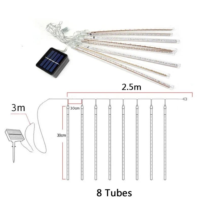 Solar Meteor Shower Rain String Lights Waterproof Garden Light 8 Tubes Christmas Tree Holiday Party Wedding Holiday Decoration - GoDiscount