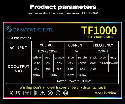 Alimentation PC 1000W Gold – Bloc d’Alimentation Modulaire ATX SKYWINDINTL, Compatible PC Gaming - GoDiscount