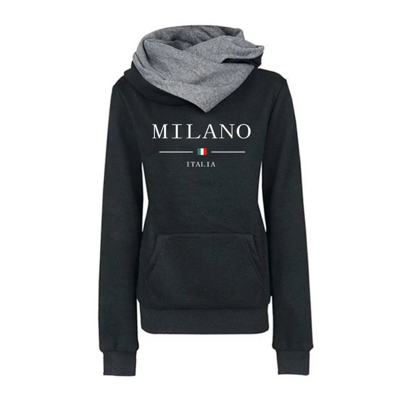 ⭐ Hoodie Femme Automne/Hiver – Sweat Casual Premium Imprimé Milan, Chaud & Confortable - GoDiscount