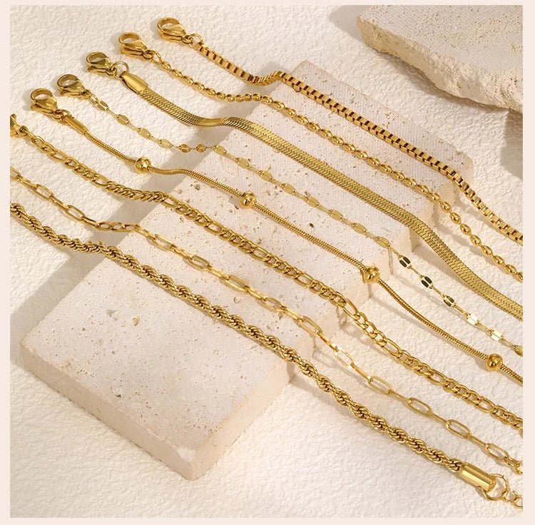 Bracelet Empilable en Acier Inoxydable Non - Tarnish pour Femmes, Chaîne Fine Herringbone Plaqué Or, Bijou Résistant à l'Eau - GoDiscount