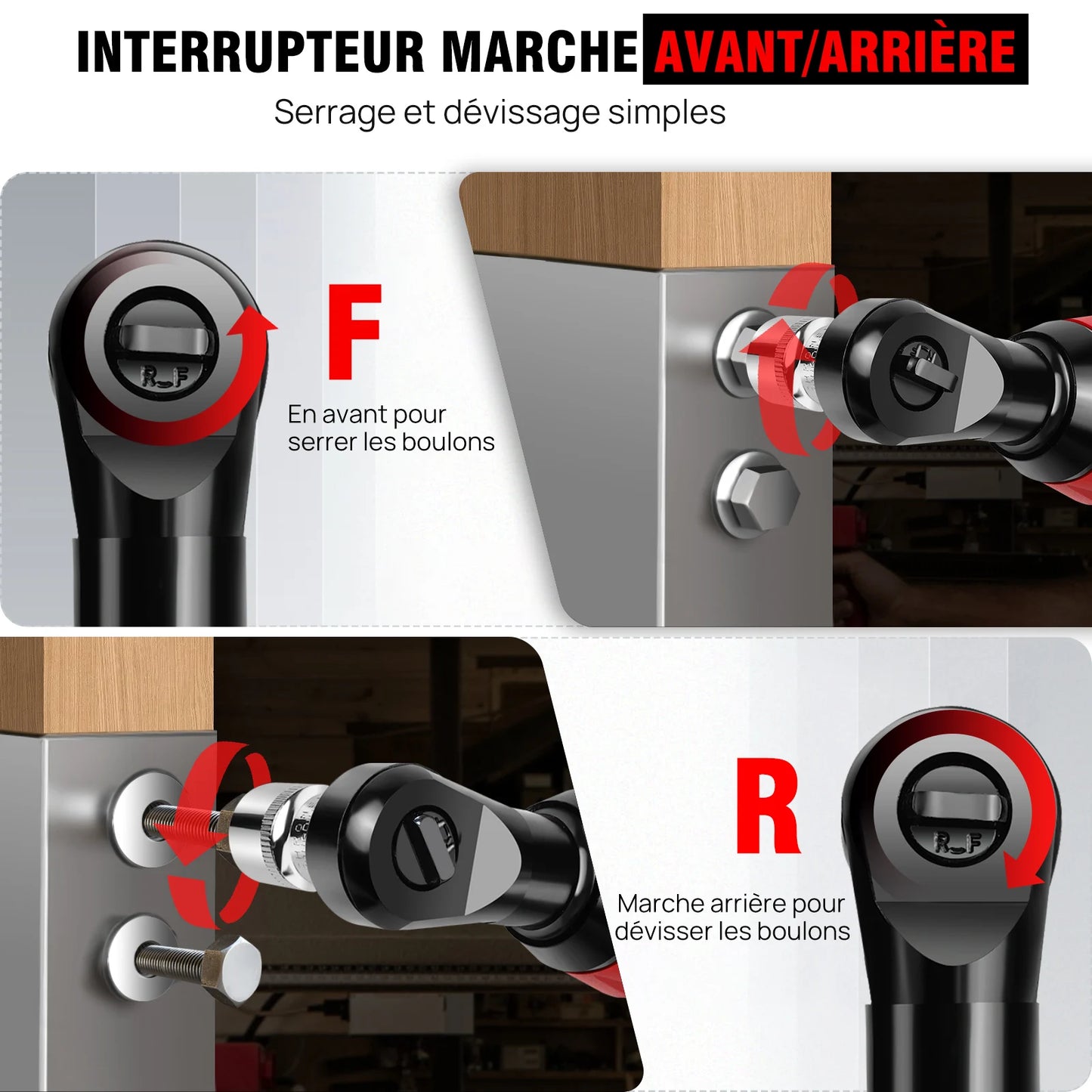 Feytory 200Nm Cordless Ratchet Wrench Set 90° with 2 x 1500mAh Lithium - Ion Batteries, 3/8'' Angle Wrench with 7pcs Sockets Set - GoDiscount