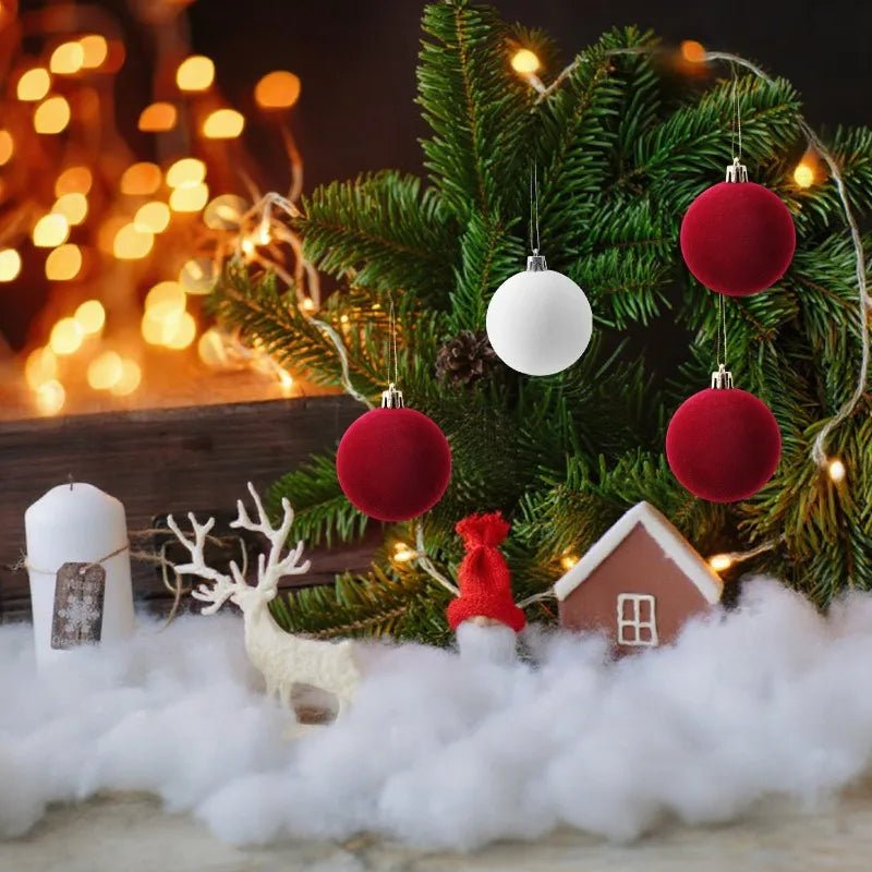 6cm Wine Red Velvet Christmas Balls for Xmas Tree Flocked Xmas Ball Hanging Pendents Navidad Festival Party Home Decor Supplies - GoDiscount