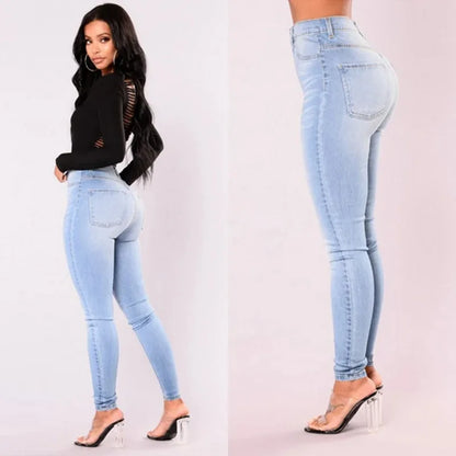 Jean Femme Skinny – Denim Taille Haute, Stretch, Push-Up, Pantalon Slim avec Poches et Bouton, Look Crayon