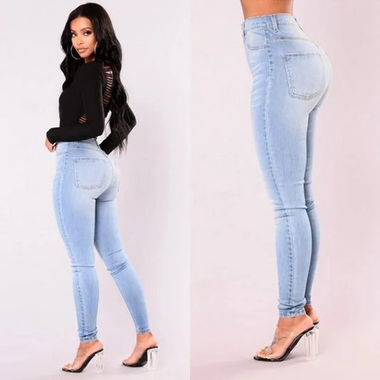 Jean Femme Skinny – Denim Taille Haute, Stretch, Push-Up, Pantalon Slim avec Poches et Bouton, Look Crayon