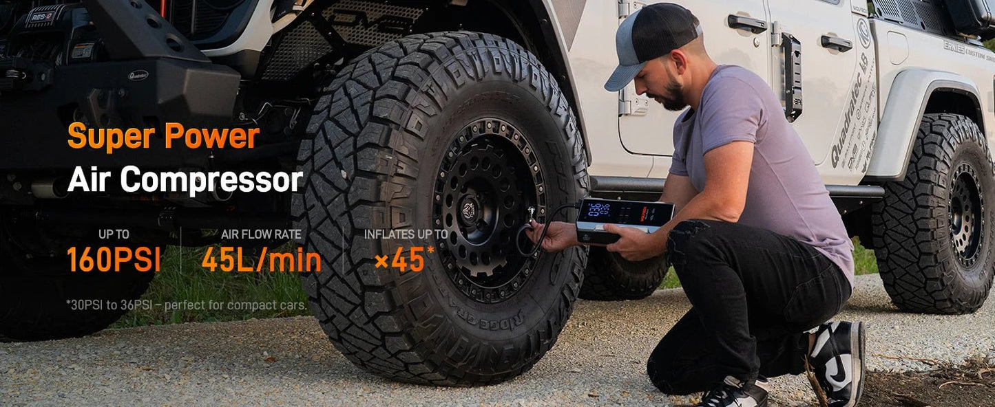 "WOLFBOX 3000A Jump Starter avec Compresseur d'Air, 16000mAh & 160PSI, Démarreur de Batterie Portable Voiture avec Charge Rapide 65W" - GoDiscount