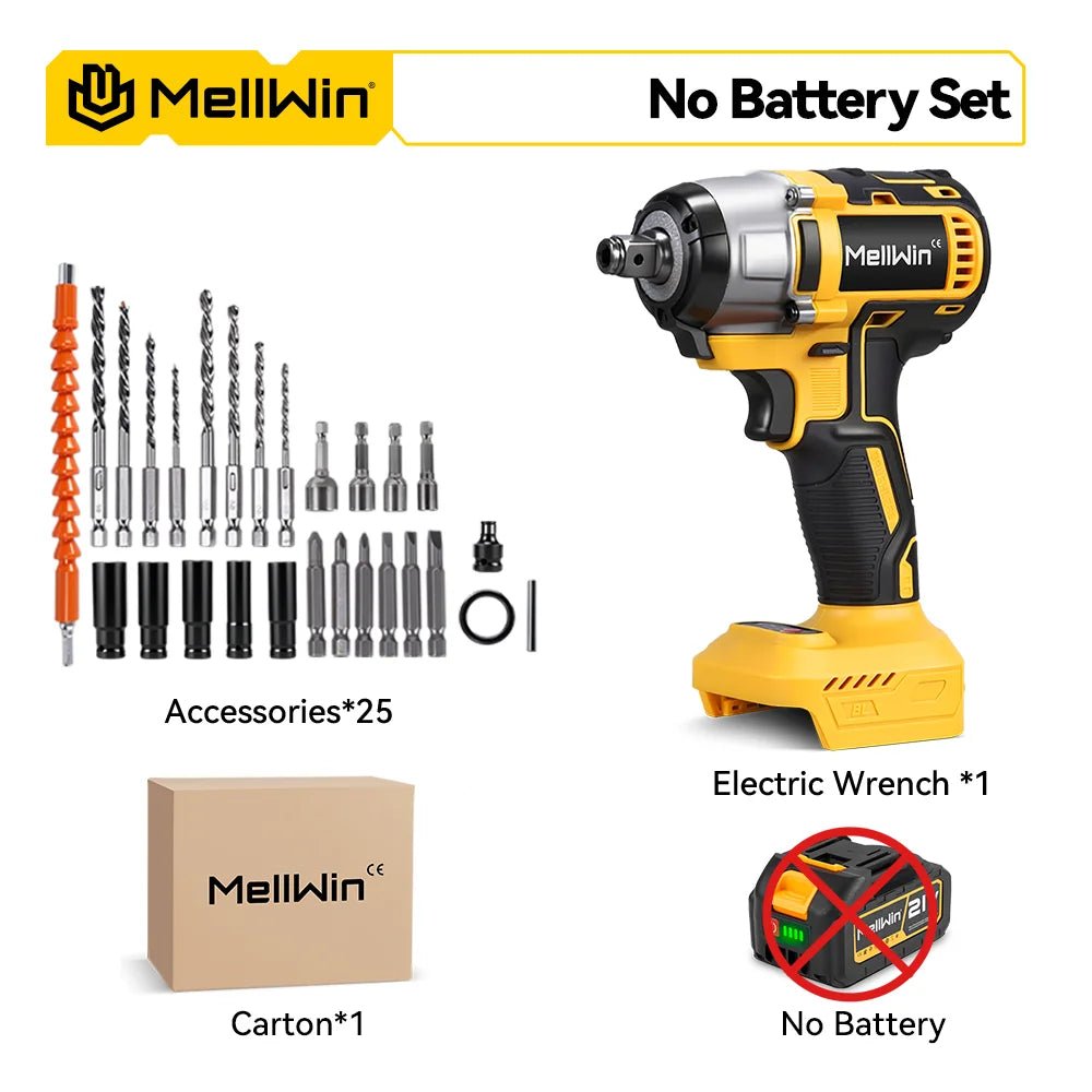 MELLWIN 800W Brushless Electric Wrench Set 3 - IN - 1 Cordless Electirc Drill/Screwdriver/Impact Wrench For Makita 18V Battery Pin - GoDiscount