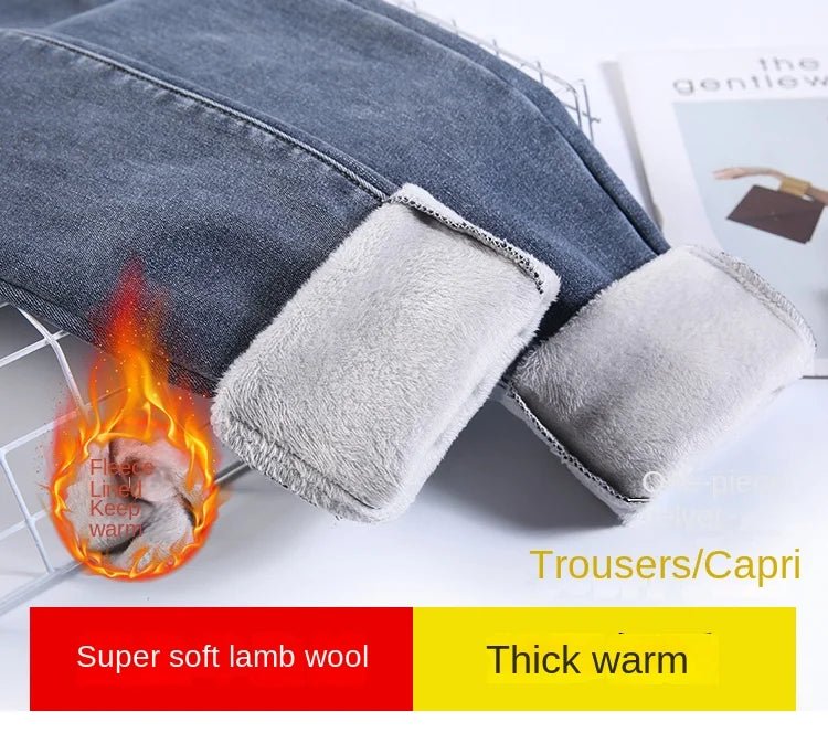 Jean Femme Taille Haute Hiver Épais en Velours – Slim Stretch Chaud Doublé Polaire, Denim Ajusté Casual - GoDiscount