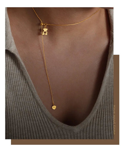 Pendentif Ours Hollow avec Collier Ajustable pour Femmes, en Acier Inoxydable 316L Plaqué Or, Résistant à l'Eau, Collier Élégant pour Filles - GoDiscount