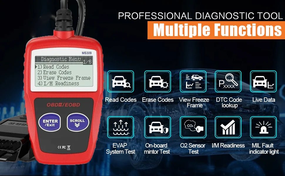 "Scanner EOBD OBD2 - Outil de Diagnostic Professionnel pour Voiture, Lecteur de Codes Moteur & Nettoyeur de Voyant d'Erreur" - GoDiscount
