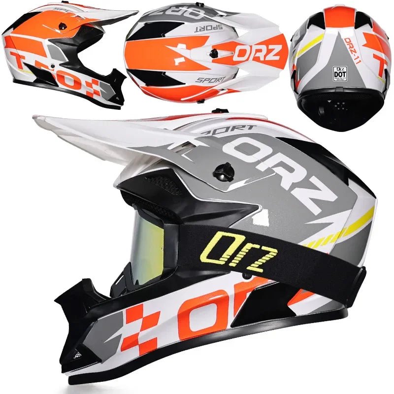 🏁🔥 Casque Moto Off - Road Orz DOT – Système de Sangle Rapide, Casque Racing avec Lunettes, Confort et Sécurité - GoDiscount