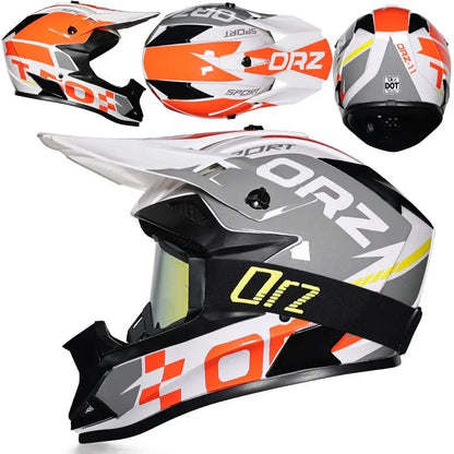 🏁🔥 Casque Moto Off - Road Orz DOT – Système de Sangle Rapide, Casque Racing avec Lunettes, Confort et Sécurité - GoDiscount