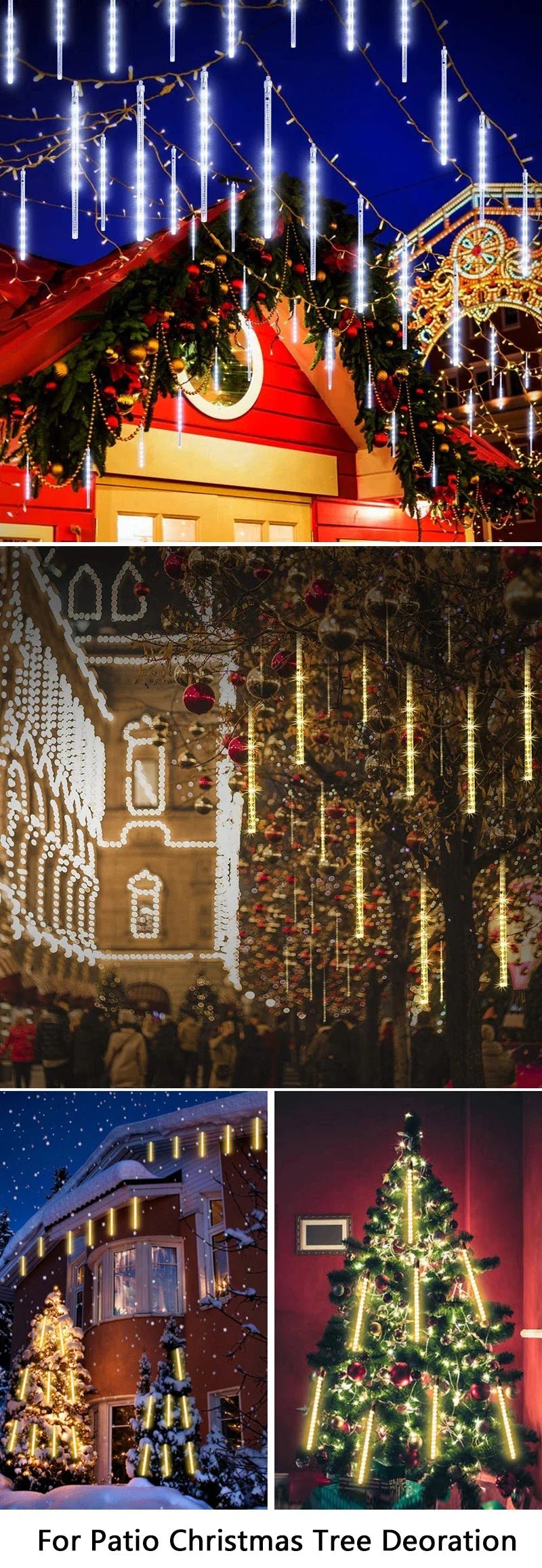 Solar Meteor Shower Rain String Lights Waterproof Garden Light 8 Tubes Christmas Tree Holiday Party Wedding Holiday Decoration - GoDiscount