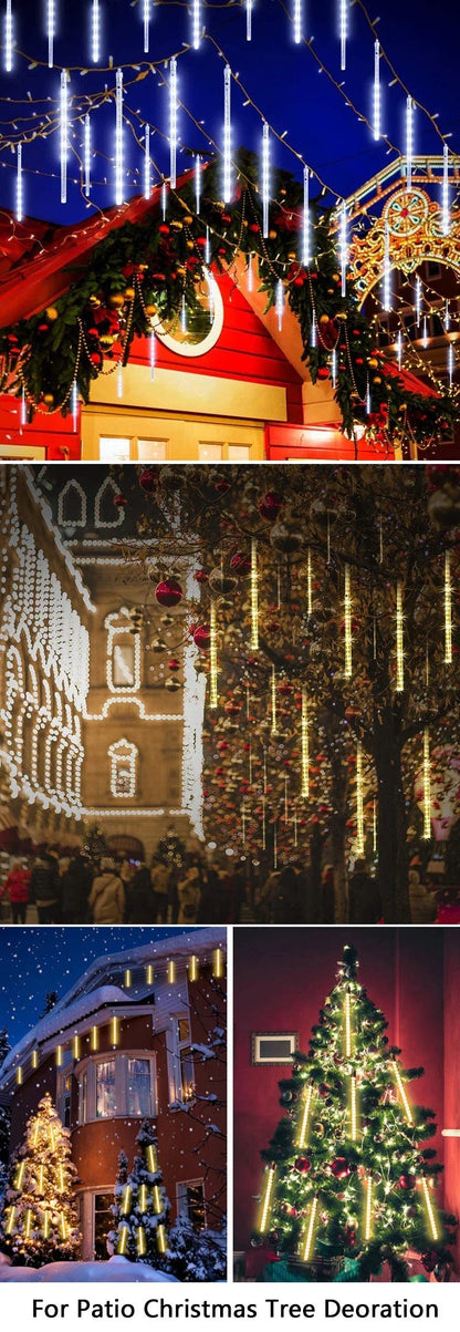 Solar Meteor Shower Rain String Lights Waterproof Garden Light 8 Tubes Christmas Tree Holiday Party Wedding Holiday Decoration - GoDiscount