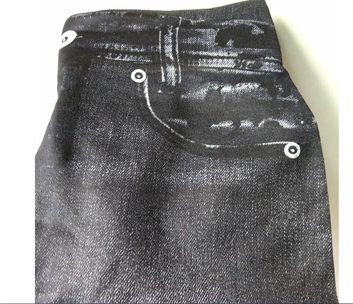 Legging Femme Imitation Jean – Legging Stretch Imprimé Denim, Slim et Confortable, Pantalon - GoDiscount