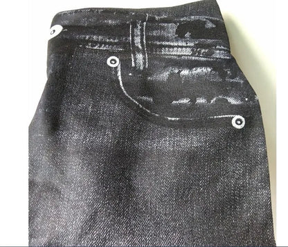 Legging Femme Imitation Jean – Legging Stretch Imprimé Denim, Slim et Confortable, Pantalon - GoDiscount