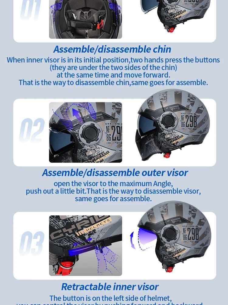 🏍️💥 Casque Moto CYRIL – Full Face & Open Face, Homologué ECE DOT, Casque Modular avec Double Visor - GoDiscount