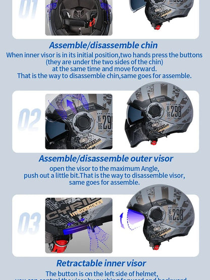 🏍️💥 Casque Moto CYRIL – Full Face & Open Face, Homologué ECE DOT, Casque Modular avec Double Visor - GoDiscount