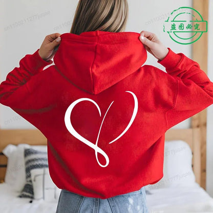 Love Heart Design Women Hoodie Ladies Casual Sweatshirt Love Heart Print Personalised Hoodie Autumn Winter Tracksuit Sportwear - GoDiscount