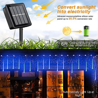 Solar Meteor Shower Rain String Lights Waterproof Garden Light 8 Tubes Christmas Tree Holiday Party Wedding Holiday Decoration - GoDiscount