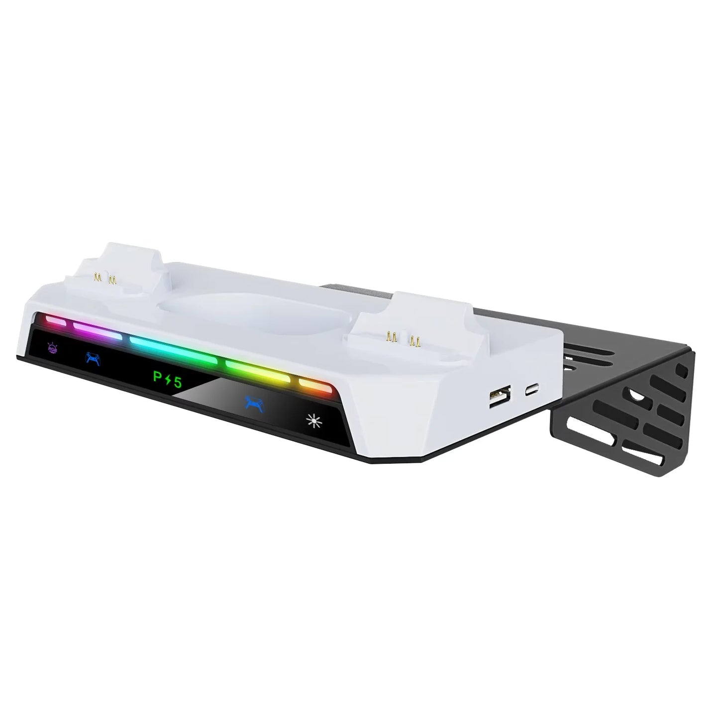 Support Mural pour PS5/Pro/Slim avec Lumière RGB, Station de Charge DualSense & Support Casque – Kit Complet Accessoires Console - GoDiscount