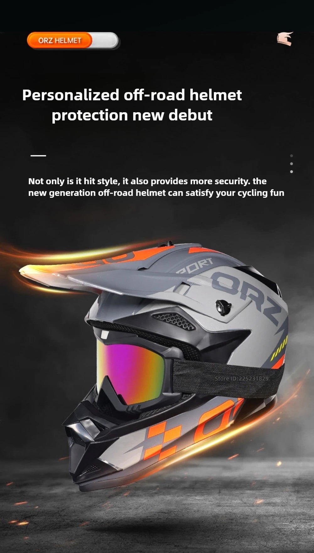 🏁🔥 Casque Moto Off - Road Orz DOT – Système de Sangle Rapide, Casque Racing avec Lunettes, Confort et Sécurité - GoDiscount