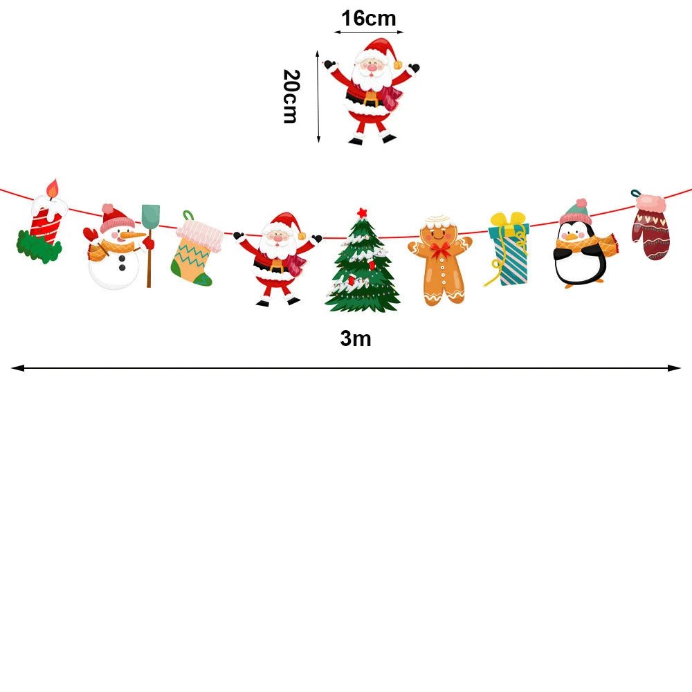 Red and Green Merry Christmas Banner Christmas Sign Garlands Santa Claus Snowman Christmas Party Decorations Xmas Gift New Year - GoDiscount