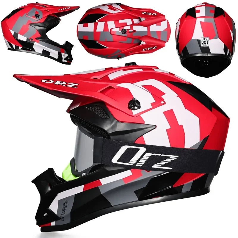 🏁🔥 Casque Moto Off - Road Orz DOT – Système de Sangle Rapide, Casque Racing avec Lunettes, Confort et Sécurité - GoDiscount