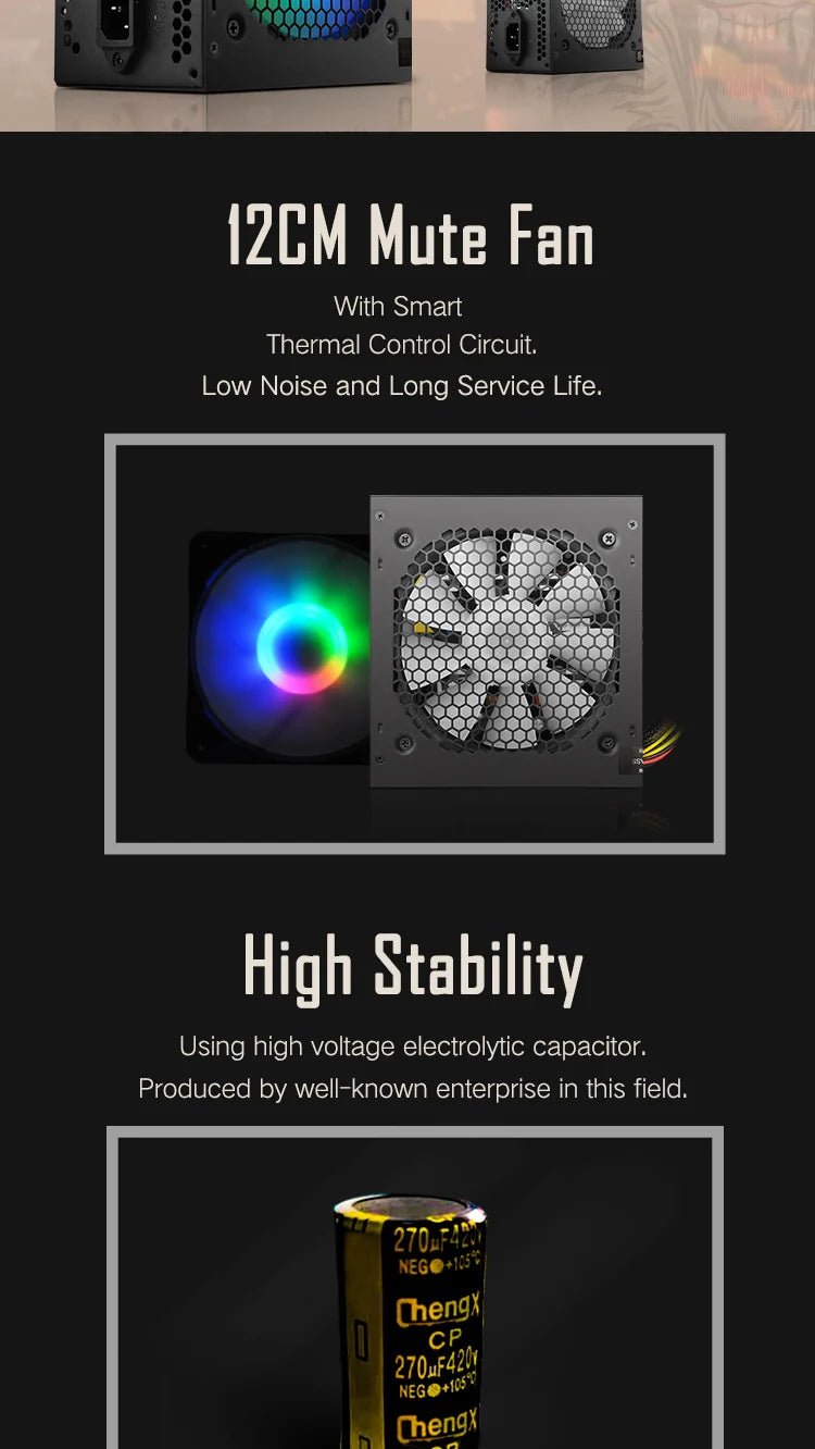 Alimentation PC Gaming Aigo AK 500W–1000W – PSU ATX 220V avec Ventilateur RGB 120mm | Bureau, Gaming & Mining BTC - GoDiscount