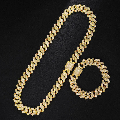 Gold Color Cuban Chain Watch for Men,Hip Hop Miami Curb,Iced Out Paved Rhinestones,Bling Rapper Necklace, Watch+Bracelet Jewelry - GoDiscount