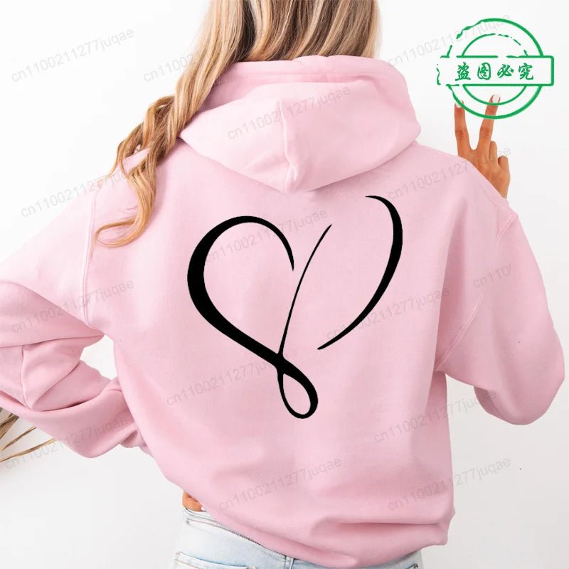 Love Heart Design Women Hoodie Ladies Casual Sweatshirt Love Heart Print Personalised Hoodie Autumn Winter Tracksuit Sportwear - GoDiscount