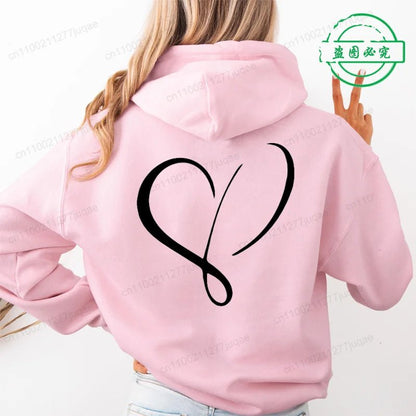 Love Heart Design Women Hoodie Ladies Casual Sweatshirt Love Heart Print Personalised Hoodie Autumn Winter Tracksuit Sportwear - GoDiscount