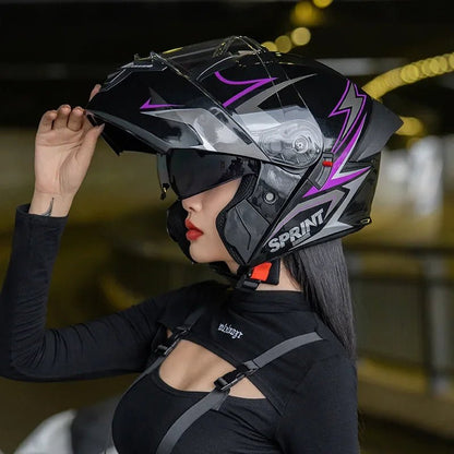 Casque Moto Modulaire Personnalisé – Double Lentille, Casque Intégral pour Homme et Femme, Motocross Racing - GoDiscount