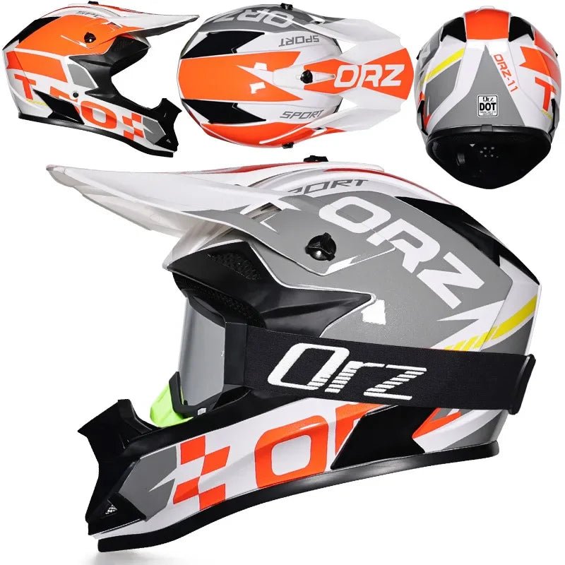 🏁🔥 Casque Moto Off - Road Orz DOT – Système de Sangle Rapide, Casque Racing avec Lunettes, Confort et Sécurité - GoDiscount
