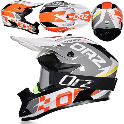 🏁🔥 Casque Moto Off - Road Orz DOT – Système de Sangle Rapide, Casque Racing avec Lunettes, Confort et Sécurité - GoDiscount