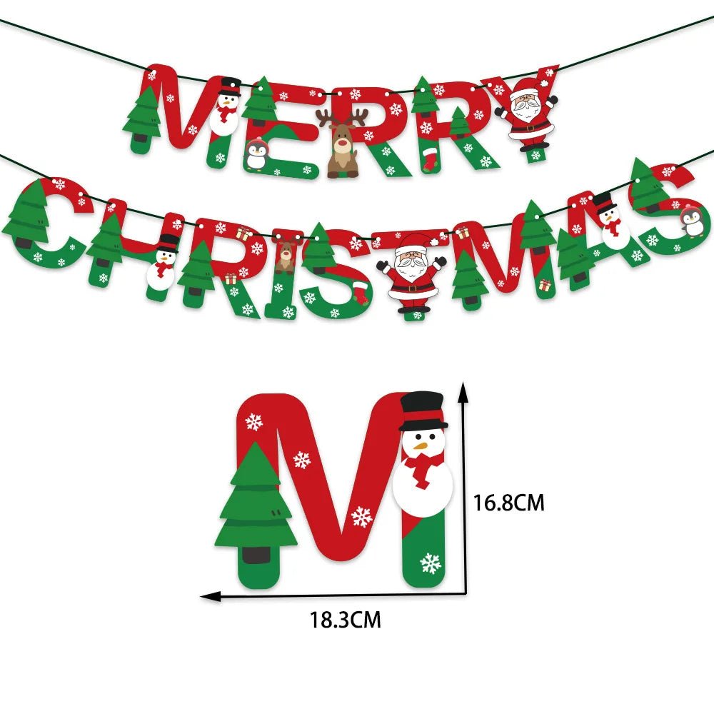 Red and Green Merry Christmas Banner Christmas Sign Garlands Santa Claus Snowman Christmas Party Decorations Xmas Gift New Year - GoDiscount